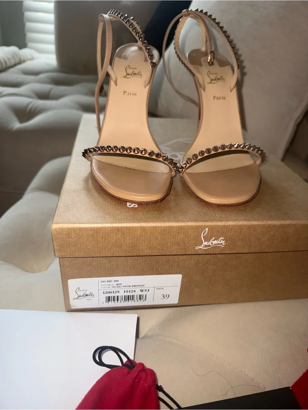 Christian Louboutin Beige/Nude Spike-Stud Ankle-Strap Stiletto Sandals